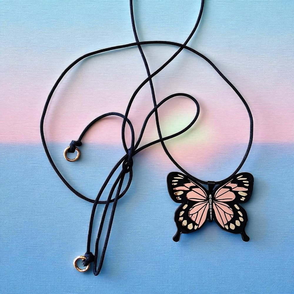 Chic Black Rose Gold and Gold Toned Wrap Butterfly Pendant Necklace - Picture 5 of 17